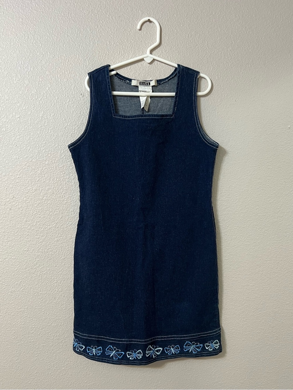 HANA Denim Tank Dress w/ Embroidered Hem